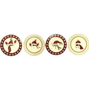 Snowman Coasters Ceramic Winter Wishes St. Nicholas Sq Boxed Set of 4 Large NEW
